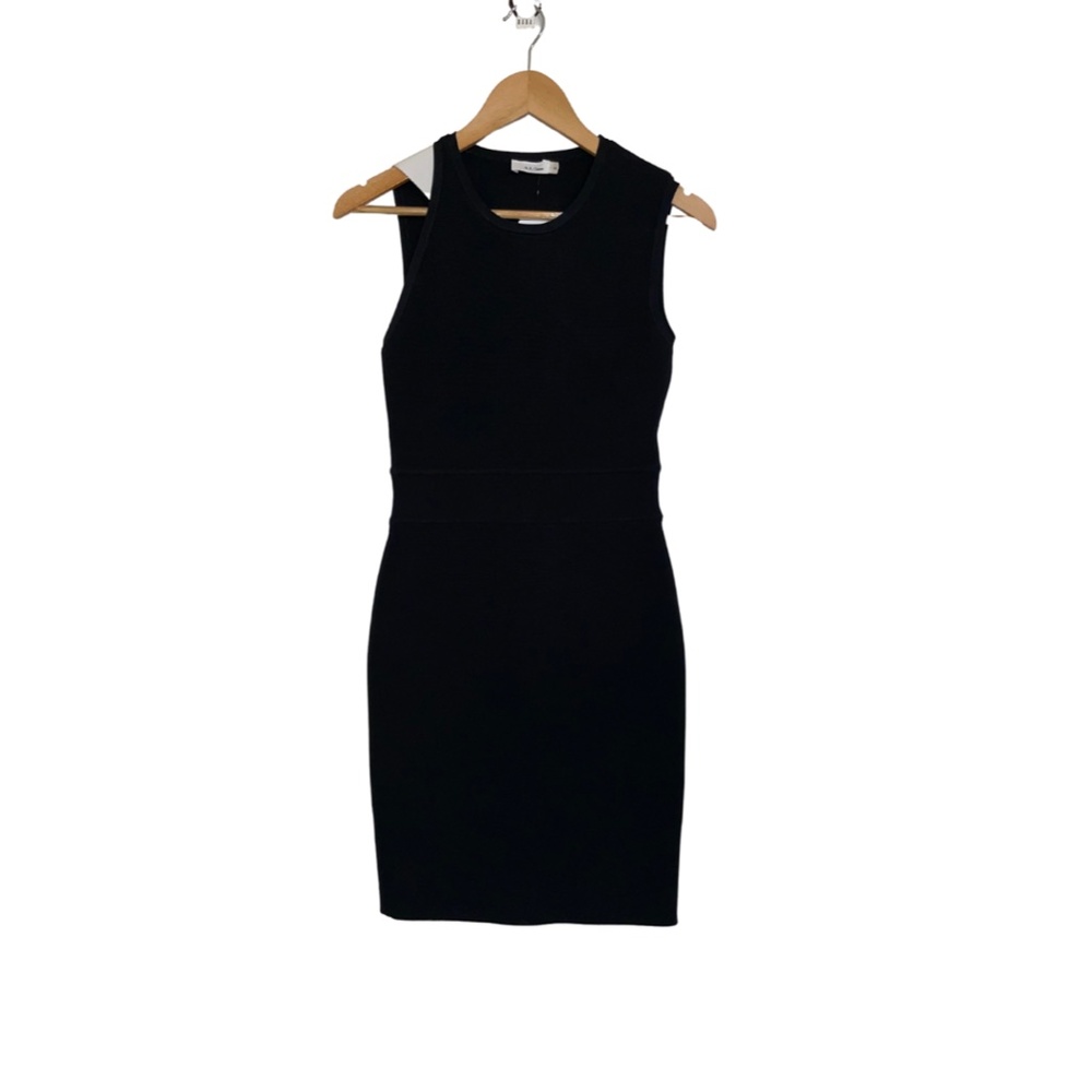 ALC sleeveless heavy knit body con dress. Sleeveless, scoop neck white accent at